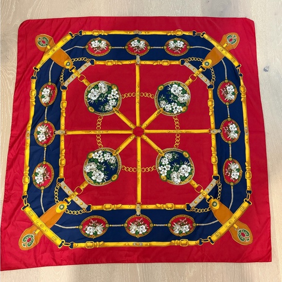 Accessories - Italian Elegant Red and Blue Floral Scarf